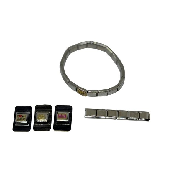 Italian Link Charm Bracelet Silver Tone 27 Links Charms & Blank Links Stainless - Picture 1 of 4